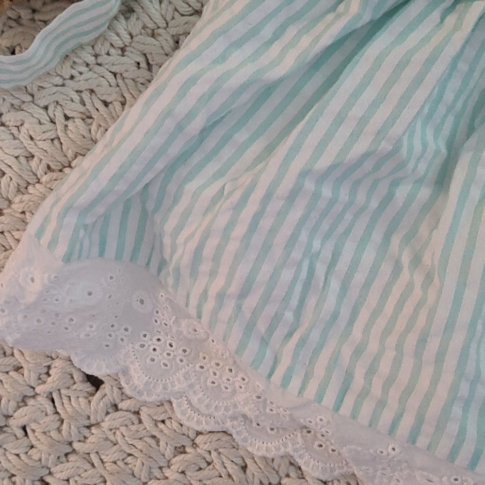 SUMMER BEAUTIFUL TEAL WHITE LACE  STRIPED  DRESS - Picture 4 of 16